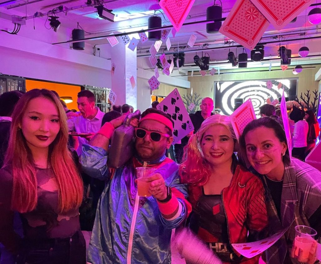 Drofa Comms team in Halloween costumes at Rise community fintech Halloween party