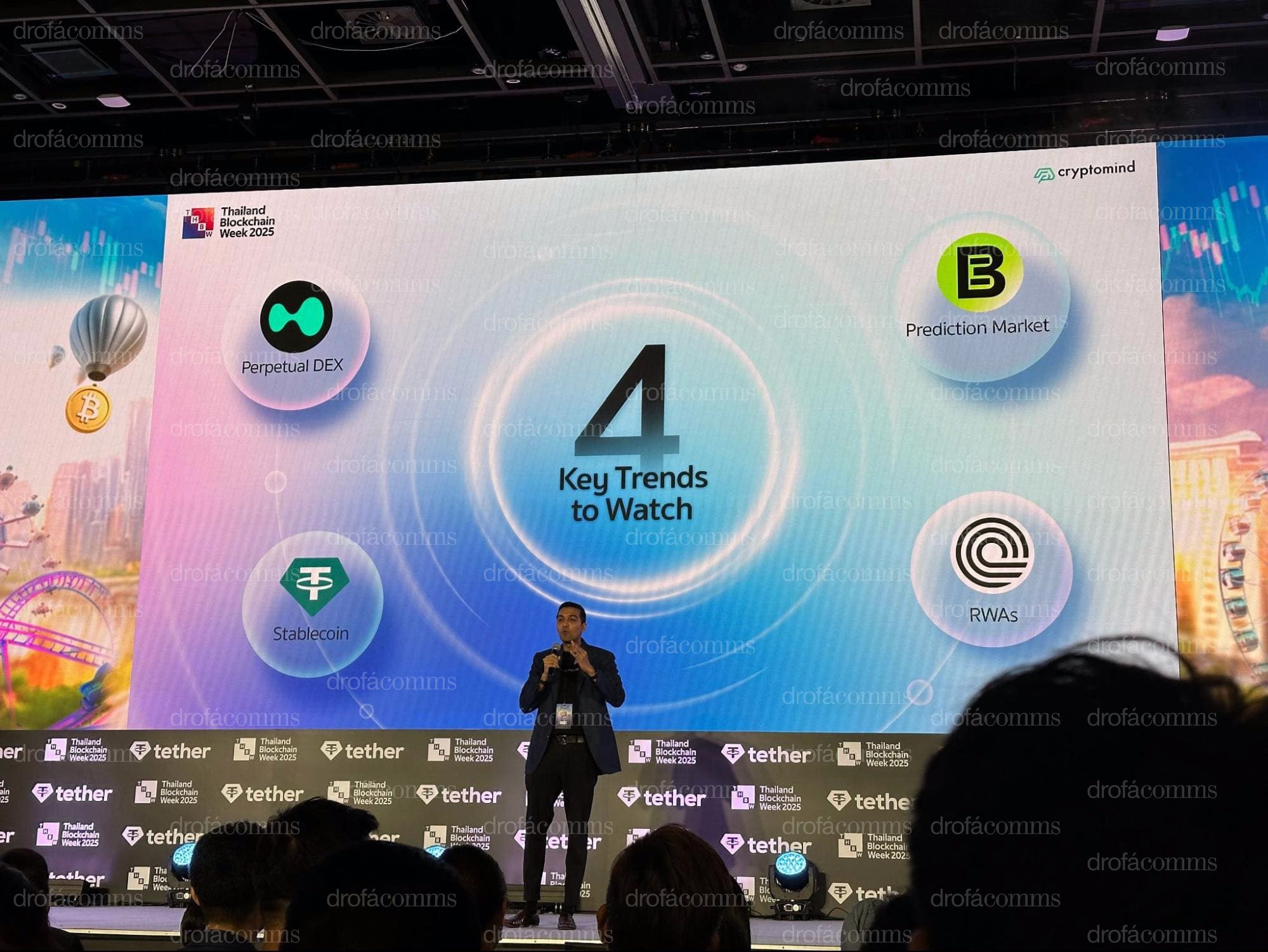 Speaker at Thailand Blockchain Week 2025 presenting key digital asset trends